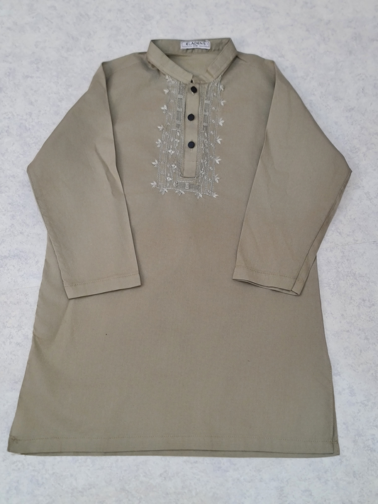 Boys tarkashi embroidered moss green kurta and trouser set by ELADENS Pakistan