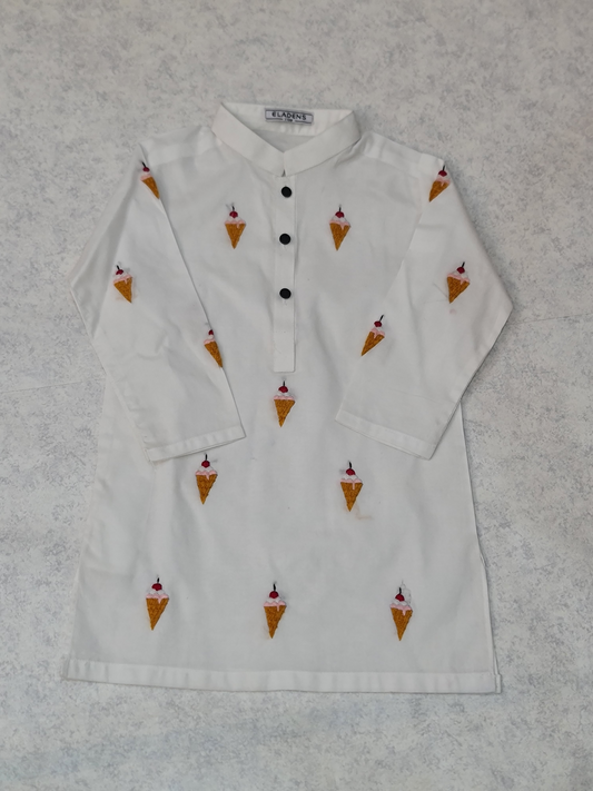 Boys ice cream embroidered white kurta and trouser set by ELADENS Pakistan