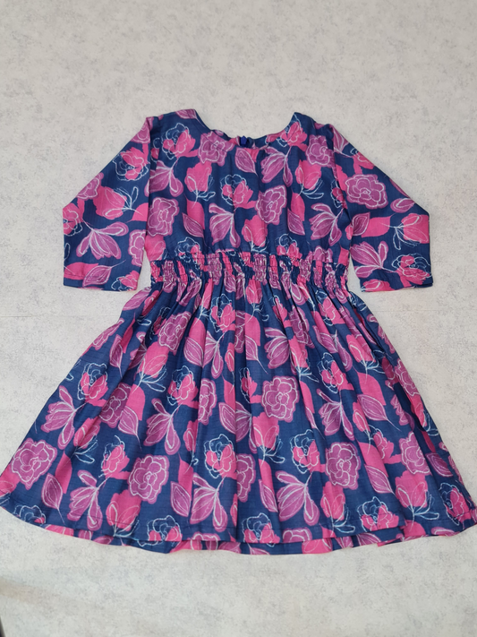 Girls blue floral frock with trouser by ELADENS Pakistan