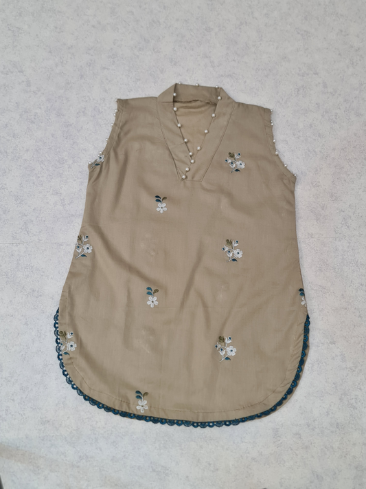 Girls khaki embroidered kameez trouser set by ELADENS Pakistan