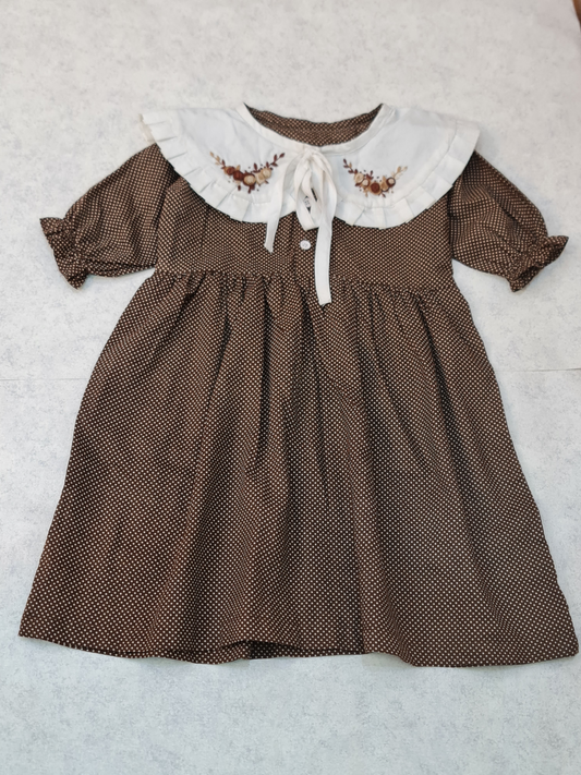 Girls brown hand embroidered polka dot dress by ELADENS Pakistan