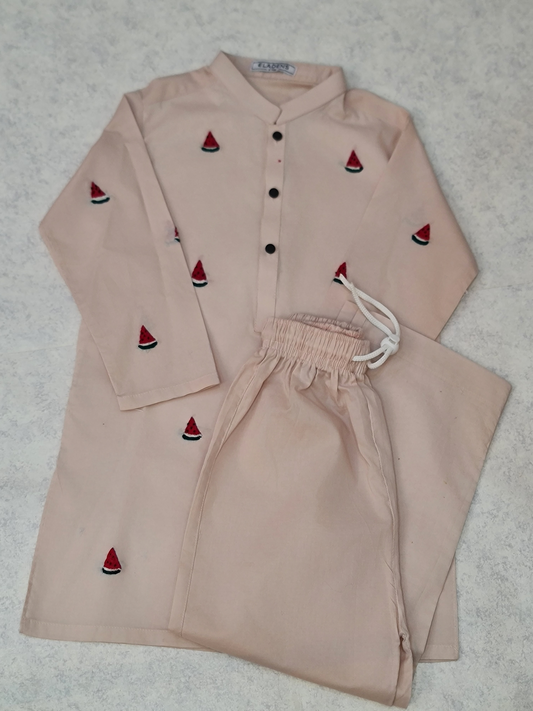 Hand Embroidered Powder Pink Kurta & Trouser