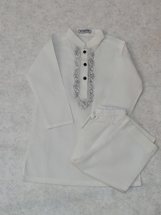 Hand Embroidered White Kurta & Trouser