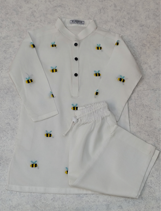 Hand Embroidered White Kurta & Trouser
