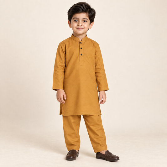 Boys Amber Kurta & Trouser Set worn by an ELADENS Kids model