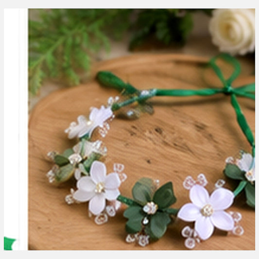 Green and white floral hair crown arranged in a premium Independence Day lifestyle setting