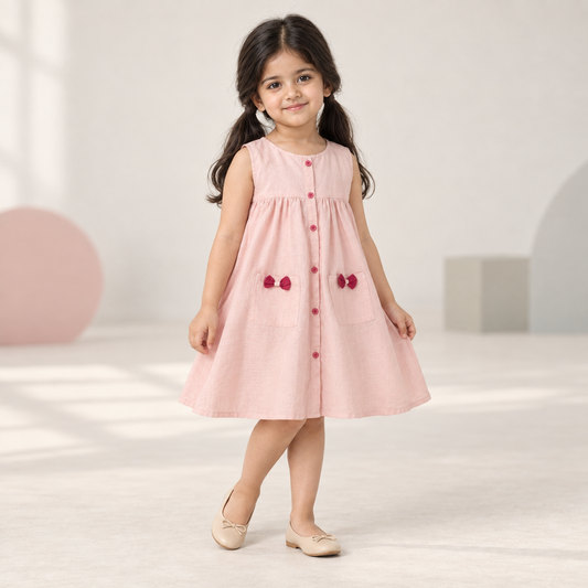 Girls Light Pink Bow Frock worn by an ELADENS Kids model
