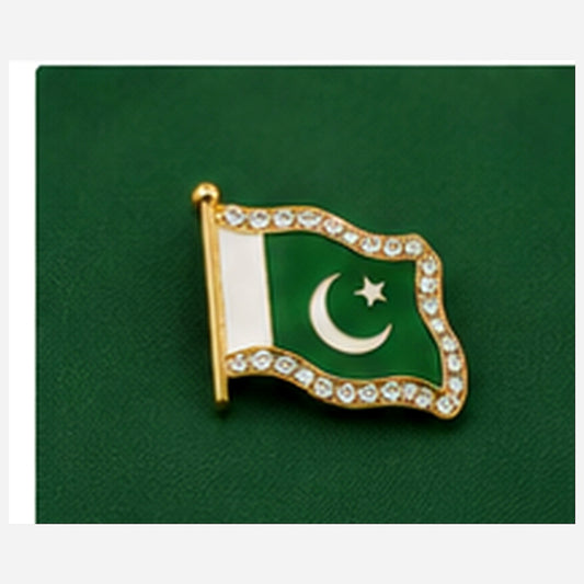 One single Pakistan flag metal badge displayed on premium dark green fabric